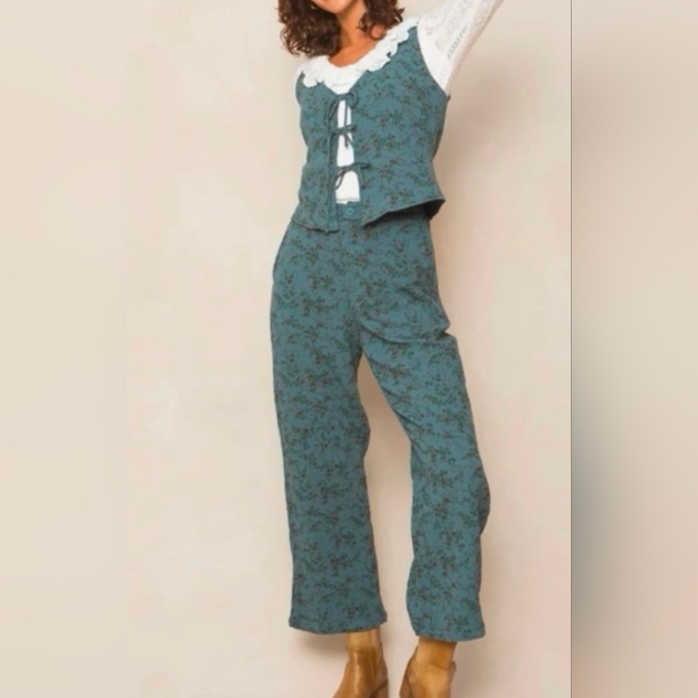 Ivy City "Birdie" Floral Two-Piece Set in Teal